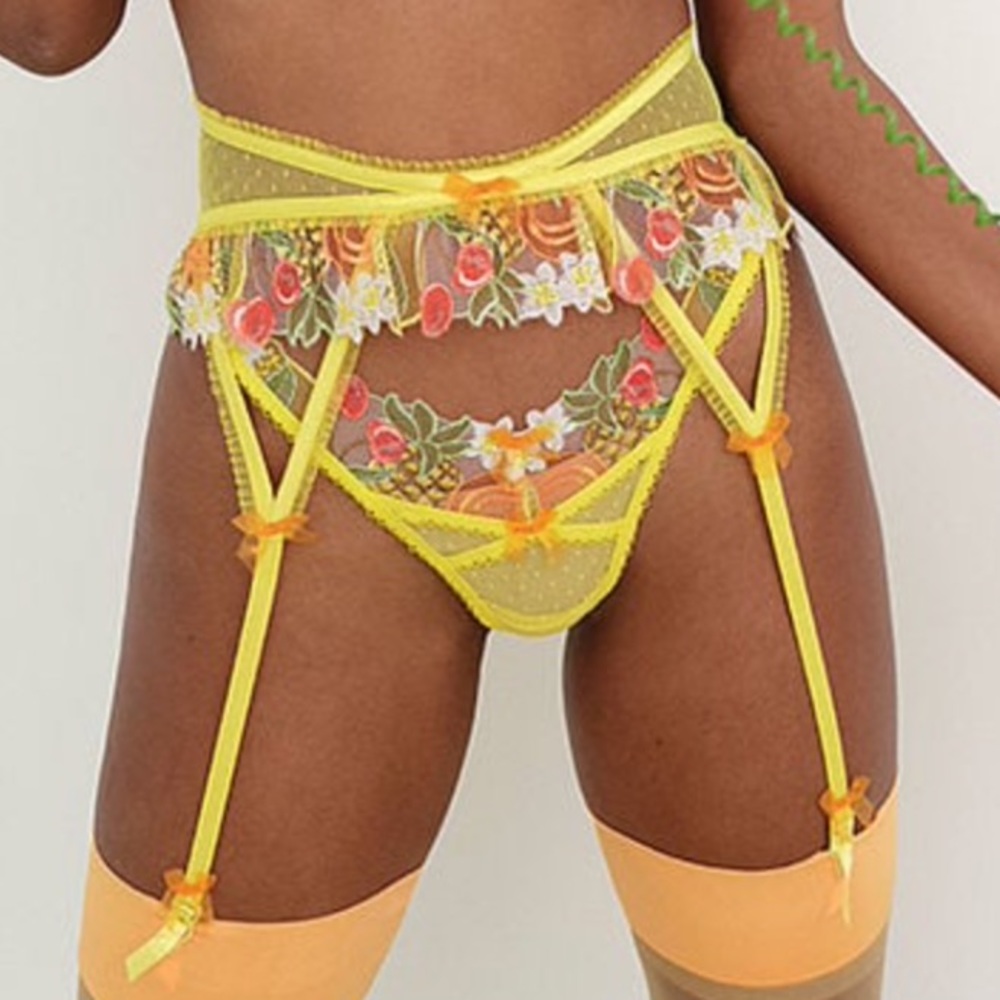 NWT $69 For Love & Lemons S Mirabelle Garter Belt Embroidery Ruffles Bow Mesh - Picture 3 of 4